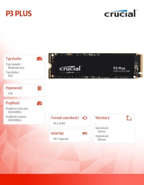 Dysk SSD P3 PLUS 1TB M.2 NVMe 2280 PCIe 4.0 5000/3600 Dysk SSD P3 PLUS 1TB M.2 NVMe 2280 PCIe 4.0 5000/3600