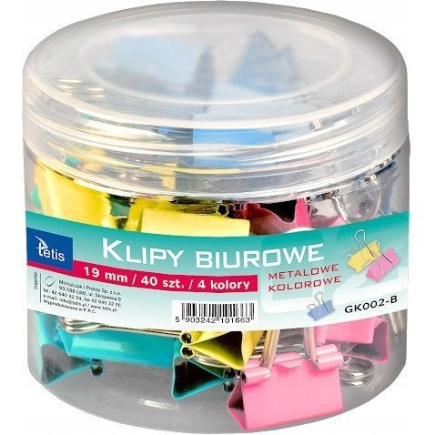 Klipy kolorowe 19mm 40szt. GK002-B TETIS Klipy kolorowe 19mm 40szt. GK002-B TETIS