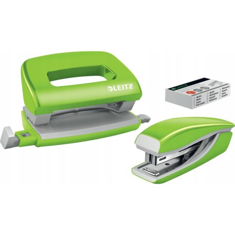 Zszywacz + dziurkacz LEITZ WOW mini 10 kartek zielony metalik 55612054 Zszywacz + dziurkacz LEITZ WOW mini 10 kartek zielony metalik 55612054