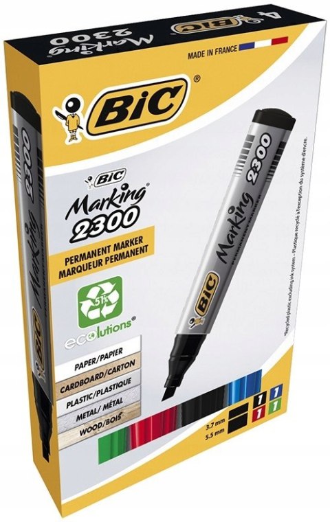 Markery permanentne BIC ECO 2300 mix 4 kolory ścięta końcówka 8209222 Markery permanentne BIC ECO 2300 mix 4 kolory ścięta końcówka 8209222