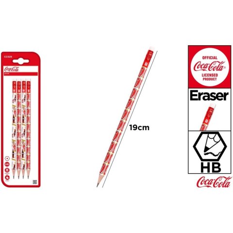 Ołówek HB z gumką 4szt. emblematy COCA-COLA CC025 MP Poland Ołówek HB z gumką 4szt. emblematy COCA-COLA CC025 MP Poland