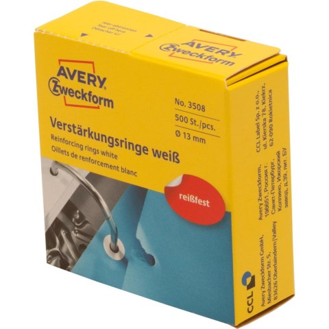 Etykieta pierścienie wzmacniające Q13mm białe 500szt 3508 AVERY ZWECKFORM Etykieta pierścienie wzmacniające Q13mm białe 500szt 3508 AVERY ZWECKFORM