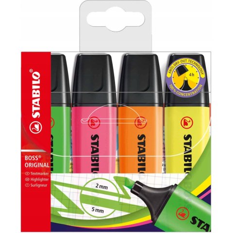 Zakreślacz STABILO BOSS 4szt.neon w etui z wieszaczkiem 70/4 Zakreślacz STABILO BOSS 4szt.neon w etui z wieszaczkiem 70/4