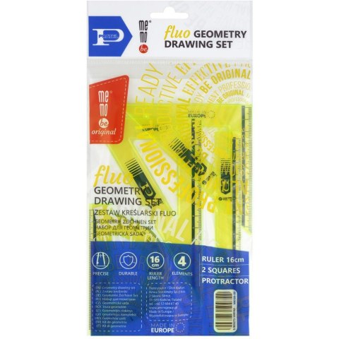 Zestaw kreślarski fluorescencyjny z linijką 16cm MemoBe MK108-00 Zestaw kreślarski fluorescencyjny z linijką 16cm MemoBe MK108-00