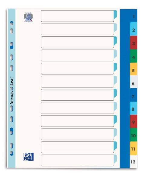 Przekładki A4 MAXI 1-12 kolor PP numeryczne OXFORD 100204813