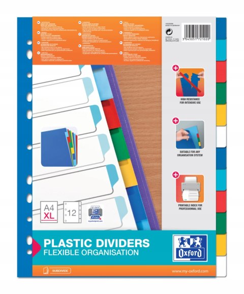 Przekładki do segregatora A4+ MAXI 12 sztuk PP kolorowe 100205086 OXFORD Przekładki do segregatora A4+ MAXI 12 sztuk PP kolorowe 100205086 OXFORD