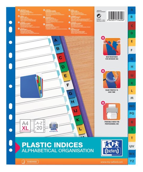 Przekładki A4 MAXI A-Z kolor PP alfabetyczne 100204733 OXFORD Przekładki A4 MAXI A-Z kolor PP alfabetyczne 100204733 OXFORD