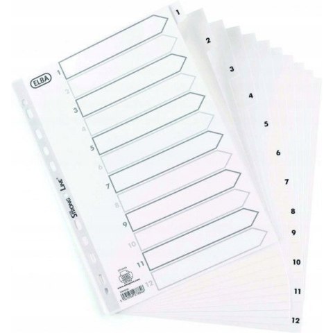 Przekładki numeryczne do segregatora A4 1-12 białe PP 100204771 OXFORD Przekładki numeryczne do segregatora A4 1-12 białe PP 100204771 OXFORD