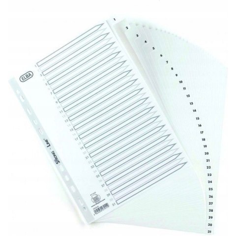 Przekładki numeryczne do segregatora A4 1-31 białe PP 100204793 OXFORD Przekładki numeryczne do segregatora A4 1-31 białe PP 100204793 OXFORD