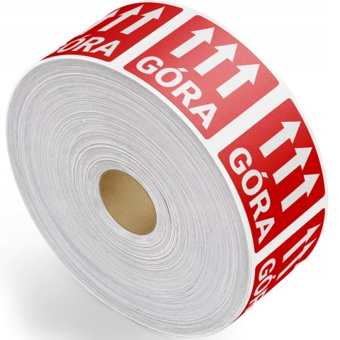 Etykieta ostrzegawcza "GÓRA" 55x55mm papierowa na roli (1000szt) BULK Etykieta ostrzegawcza "GÓRA" 55x55mm papierowa na roli (1000szt) BULK