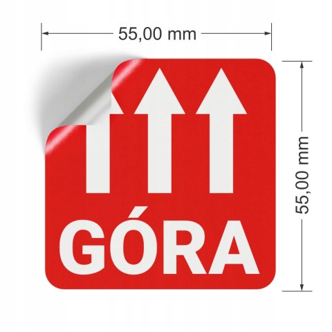 Etykieta ostrzegawcza "GÓRA" 55x55mm papierowa na roli (1000szt) BULK Etykieta ostrzegawcza "GÓRA" 55x55mm papierowa na roli (1000szt) BULK