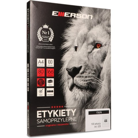 Etykiety A4 białe (100ark) 74mm*17mm EMERSON Etykiety A4 białe (100ark) 74mm*17mm EMERSON
