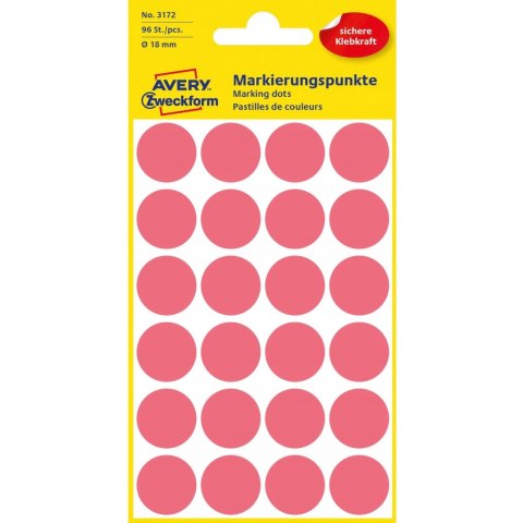 Etykiety Q18mm kółka neonowe czerwone 3172 AVERY ZWECKFORM Etykiety Q18mm kółka neonowe czerwone 3172 AVERY ZWECKFORM