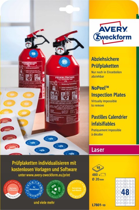 Etykiety inspekcyjne NoPeel 20mm 480szt. L7801-10 białe AVERY ZWECKFORM Etykiety inspekcyjne NoPeel 20mm 480szt. L7801-10 białe AVERY ZWECKFORM