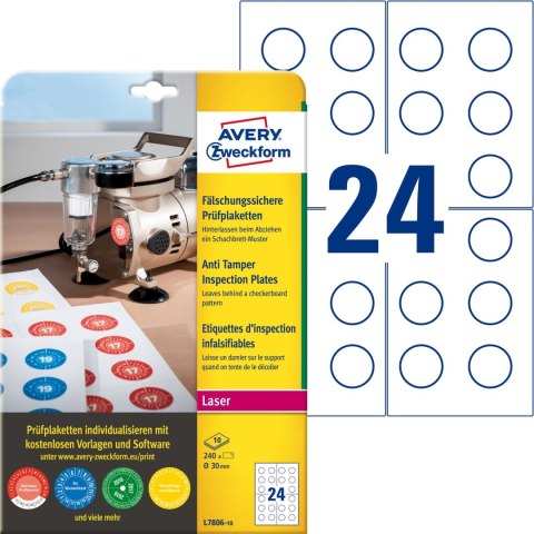 Etykiety inspekcyjne plomby 30mm240szt. L7806-10 AVERY ZWECKFORM Etykiety inspekcyjne plomby 30mm240szt. L7806-10 AVERY ZWECKFORM