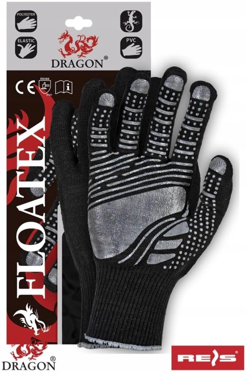 Rękawice REIS DRAGON FLOATEX BS poliestrowe powlekane pcv czarno-szare roz.8/M Rękawice REIS DRAGON FLOATEX BS poliestrowe powlekane pcv czarno-szare roz.8/M
