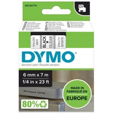 Taśma czarny nadruk na przezroczystym 6mm x 7m DYMO S0720770 Taśma czarny nadruk na przezroczystym 6mm x 7m DYMO S0720770