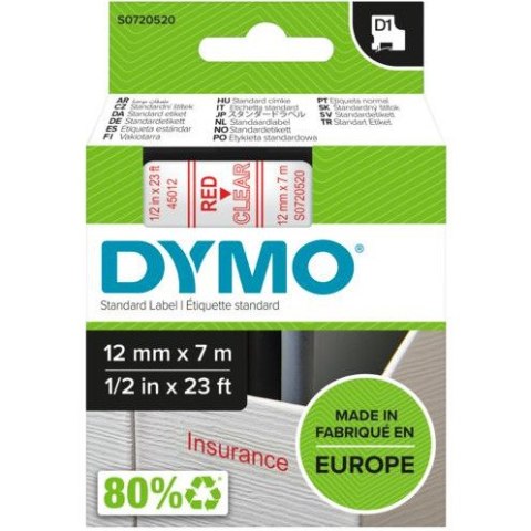Taśma czerwony nadruk na przezroczystym 12mm x 7m DYMO S0720520 Taśma czerwony nadruk na przezroczystym 12mm x 7m DYMO S0720520