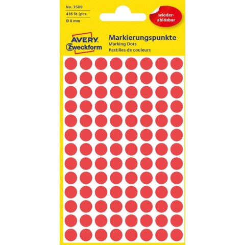 Usuwalne kółka Q8mm 416szt./op. czerwone 3589 AVERY ZWECKFORM Usuwalne kółka Q8mm 416szt./op. czerwone 3589 AVERY ZWECKFORM