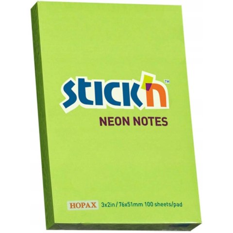 Bloczek STICK"N 76x51mm zielony neon 100k 21163 Bloczek STICK"N 76x51mm zielony neon 100k 21163