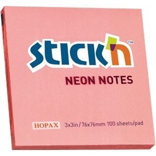 Bloczek samoprzylepny 76x76mm 100k różowy neonowy STICK`N 21166 Bloczek samoprzylepny 76x76mm 100k różowy neonowy STICK`N 21166