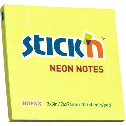 Bloczek samoprzylepny 76x76mm 100k żółty neonowy 21133 STICK`N Bloczek samoprzylepny 76x76mm 100k żółty neonowy 21133 STICK`N