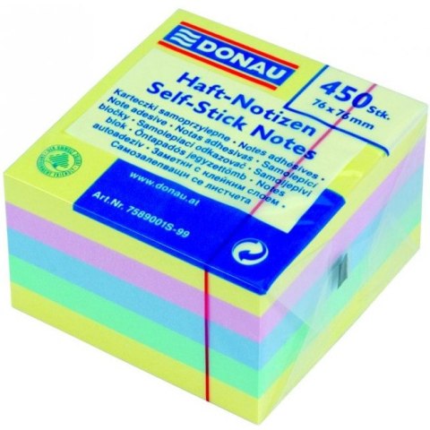 Bloczek samoprzylepny 76x76mm 450k mix 4 kolorów pastelowych DONAU 7589001 Bloczek samoprzylepny 76x76mm 450k mix 4 kolorów pastelowych DONAU 7589001