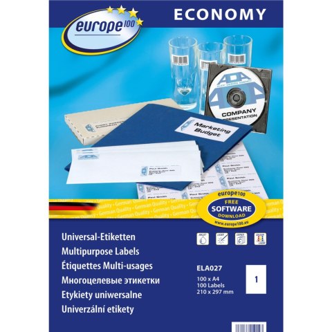 Etykiety ECONOMY A4 białe 210x297mm ELA027 AVERY ZWECKFORM Etykiety ECONOMY A4 białe 210x297mm ELA027 AVERY ZWECKFORM