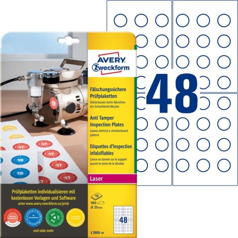 Etykiety inspekcyjne plomby 20mm 480szt. L7805-10 AVERY ZWECKFORM Etykiety inspekcyjne plomby 20mm 480szt. L7805-10 AVERY ZWECKFORM