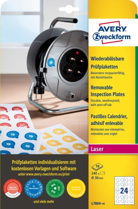 Etykiety inspekcyjne usuwalne 30mm 2480szt. L7804-10 białe AVERY ZWECKFORM Etykiety inspekcyjne usuwalne 30mm 2480szt. L7804-10 białe AVERY ZWECKFORM