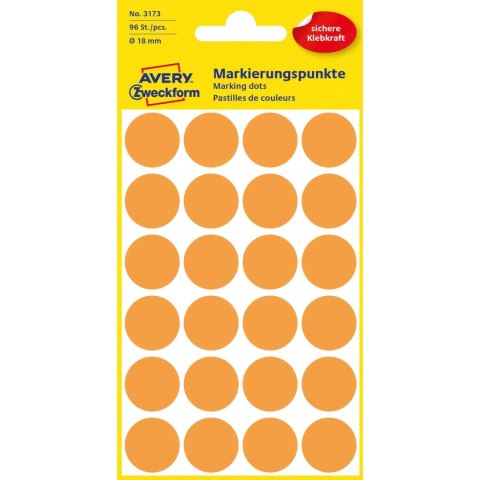 Etykiety kółka Q18mm pomarańczowe 3173 AVERY ZWECKFORM Etykiety kółka Q18mm pomarańczowe 3173 AVERY ZWECKFORM