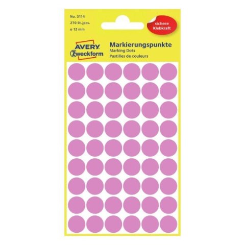 Kółka do zaznaczania Q12mm różowe 3114 (270 etykiet w op) AVERY ZWECKFORM Kółka do zaznaczania Q12mm różowe 3114 (270 etykiet w op) AVERY ZWECKFORM