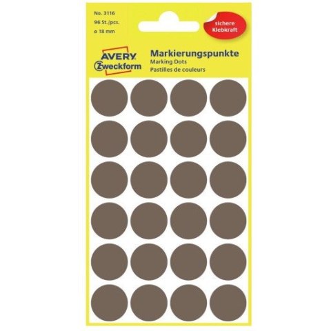 Trwałe kółka Q18mm 96szt/op szarobrązowe 3116 AVERY ZWECKFORM Trwałe kółka Q18mm 96szt/op szarobrązowe 3116 AVERY ZWECKFORM