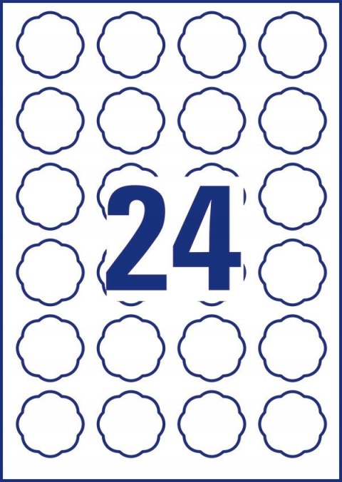 Usuwalne etykiety na przetwory A4 10 ark. 40,8 x 40,3 mm kształt kwiatu białe 5084 AVERY ZWECKFORM Usuwalne etykiety na przetwory A4 10 ark. 40,8 x 40,3 mm kształt kwiatu białe 5084 AVERY ZWECKFORM