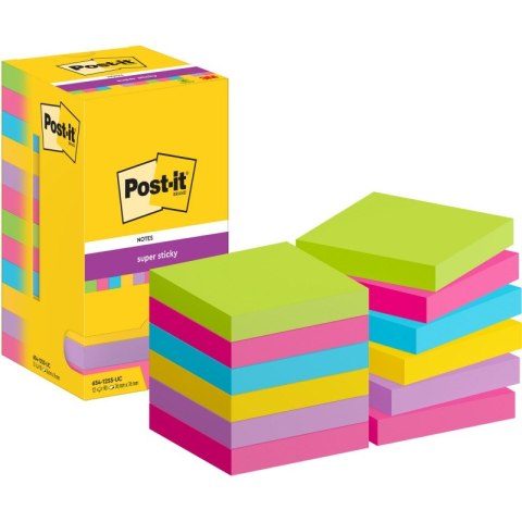 Bloczek samoprzylepny 76x76mm 90k mix kolorów (12szt) Super Sticky POST-IT 4064035065683 Bloczek samoprzylepny 76x76mm 90k mix kolorów (12szt) Super Sticky POST-IT 4064035065683
