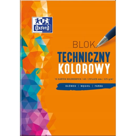 Blok techniczny szkolny A3 kolorowy 10 kartek 225g 400093234 OXFORD Blok techniczny szkolny A3 kolorowy 10 kartek 225g 400093234 OXFORD