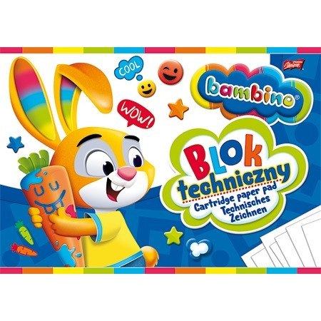 Blok techniczny szkolny A4 biały 10 kartek 190g BAMBINO Blok techniczny szkolny A4 biały 10 kartek 190g BAMBINO