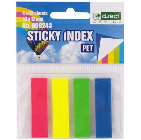 Zakładki indeksujące PET 43x12mm 35szt. 4 kolory neonowe ECO D.RECT 009243 Zakładki indeksujące PET 43x12mm 35szt. 4 kolory neonowe ECO D.RECT 009243