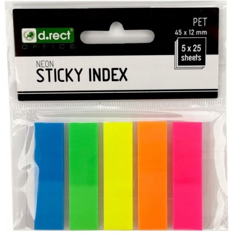 Zakładki indeksujące 45x12mm D.RECT 5x25 sztuk do organizacji dokumentów 009354 Zakładki indeksujące 45x12mm D.RECT 5x25 sztuk do organizacji dokumentów 009354