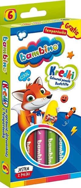 Kredki dla dzieci z glinki kaolinowej Zestaw 6 kredek + temperówka BAMBINO St.Majewski Kredki dla dzieci z glinki kaolinowej Zestaw 6 kredek + temperówka BAMBINO St.Majewski
