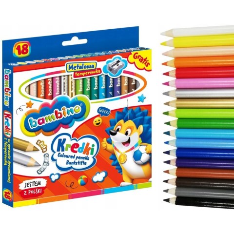 Kredki dla dzieci z glinki kaolinowej Zestaw 18 kredek + temperówka BAMBINO St.Majewski Kredki dla dzieci z glinki kaolinowej Zestaw 18 kredek + temperówka BAMBINO St.Majewski