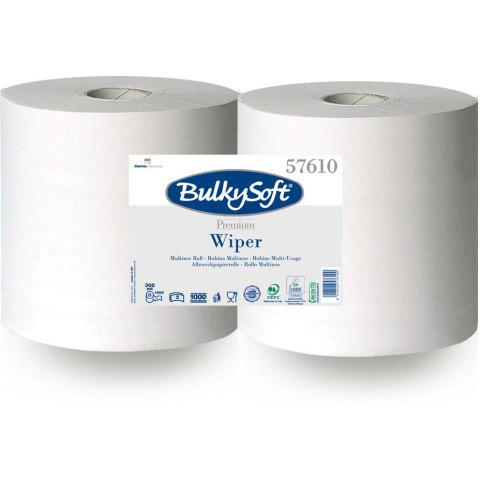 Papierowe czyściwo Premium 2w. 300m (2szt) białe, celuloza, niepylące 1000odcinków 57610 BulkySoft Papierowe czyściwo Premium 2w. 300m (2szt) białe, celuloza, niepylące 1000odcinków 57610 BulkySoft