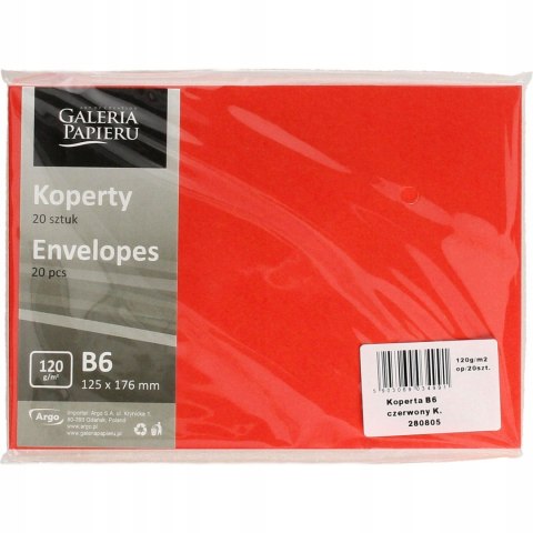 Koperta B6 czerwony K.110g. (20szt.) 280805 Galeria Papieru Koperta B6 czerwony K.110g. (20szt.) 280805 Galeria Papieru
