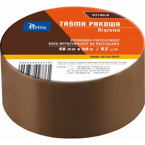 Taśma pakowa brązowa 48mmx50m GT-100-B TETIS Taśma pakowa brązowa 48mmx50m GT-100-B TETIS