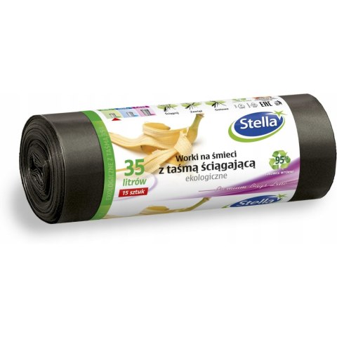 Worki na śmieci 35L LDPE ekologiczne z taśmą (15szt) STELLA WNS-4249 Worki na śmieci 35L LDPE ekologiczne z taśmą (15szt) STELLA WNS-4249