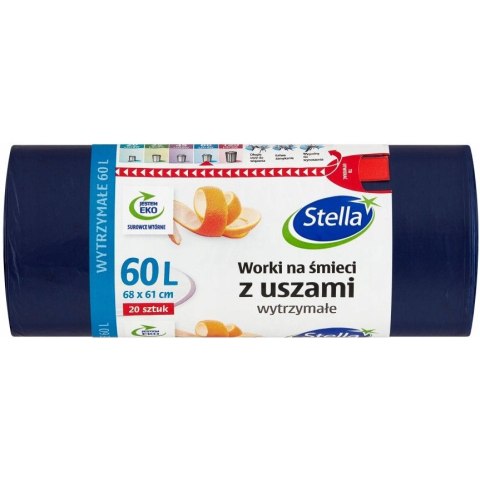 Worki na śmieci 60L z uszami wytrzymałe (20szt) granatowe (HD-LD) WNS-9725V1 STELLA Worki na śmieci 60L z uszami wytrzymałe (20szt) granatowe (HD-LD) WNS-9725V1 STELLA