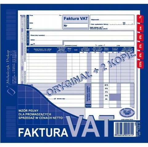 102-XE/N Faktura VAT 2/3 A4 (pełna oryginał +2kopie ) Michalczyk i Prokop 102-XE/N Faktura VAT 2/3 A4 (pełna oryginał +2kopie ) Michalczyk i Prokop