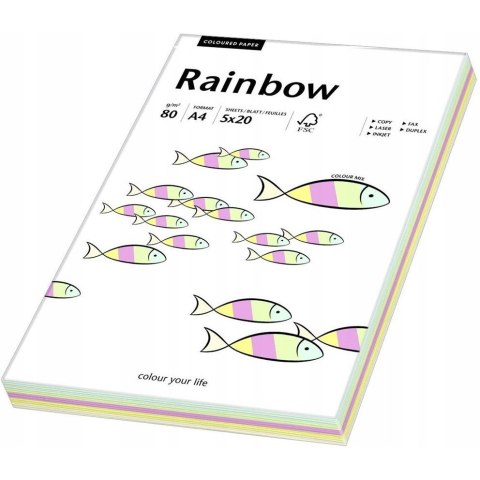 Papier ksero A4 80g RAINBOW mix pastelowy 100ark 88043187 Papier ksero A4 80g RAINBOW mix pastelowy 100ark 88043187