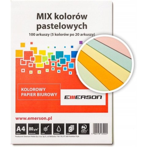 Papier ksero A4 80g mix pastel 100ark Kanarkowy, Różowy, Pomarańczowy, Jasny Niebieski, Jasny Zielony xem1000pwn EMERSON Papier ksero A4 80g mix pastel 100ark Kanarkowy, Różowy, Pomarańczowy, Jasny Niebieski, Jasny Zielony xem1000pwn EMERSON