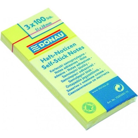 Bloczek samoprzylepny 51x38mm 100k żółty (3szt) DONAU 7585001-11 Bloczek samoprzylepny 51x38mm 100k żółty (3szt) DONAU 7585001-11